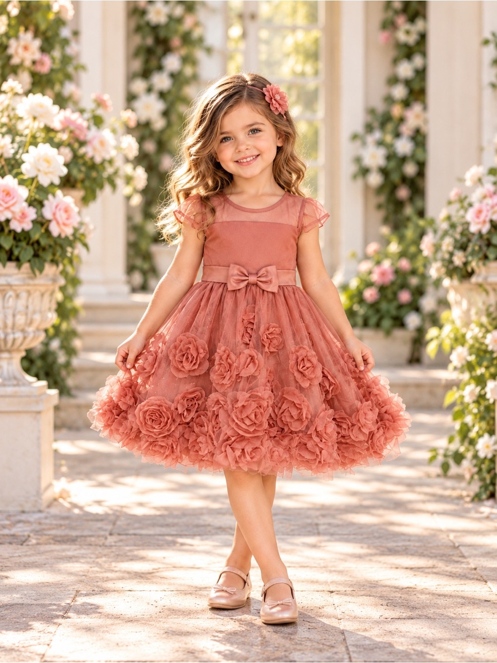 Biscotti Collection Girls 3T Dusty Rose Rosette Party Dress